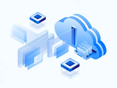 Cloud services application backend brand illustration cloud architecture cloud computing cloud data cloud infrastructure cloud storage cloudscape data stream database isometric it marketing server server network ui illustration web illustration