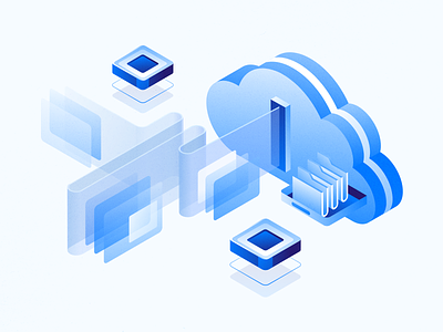 Cloud services application backend brand illustration cloud architecture cloud computing cloud data cloud infrastructure cloud storage cloudscape data stream database isometric it marketing server server network ui illustration web illustration