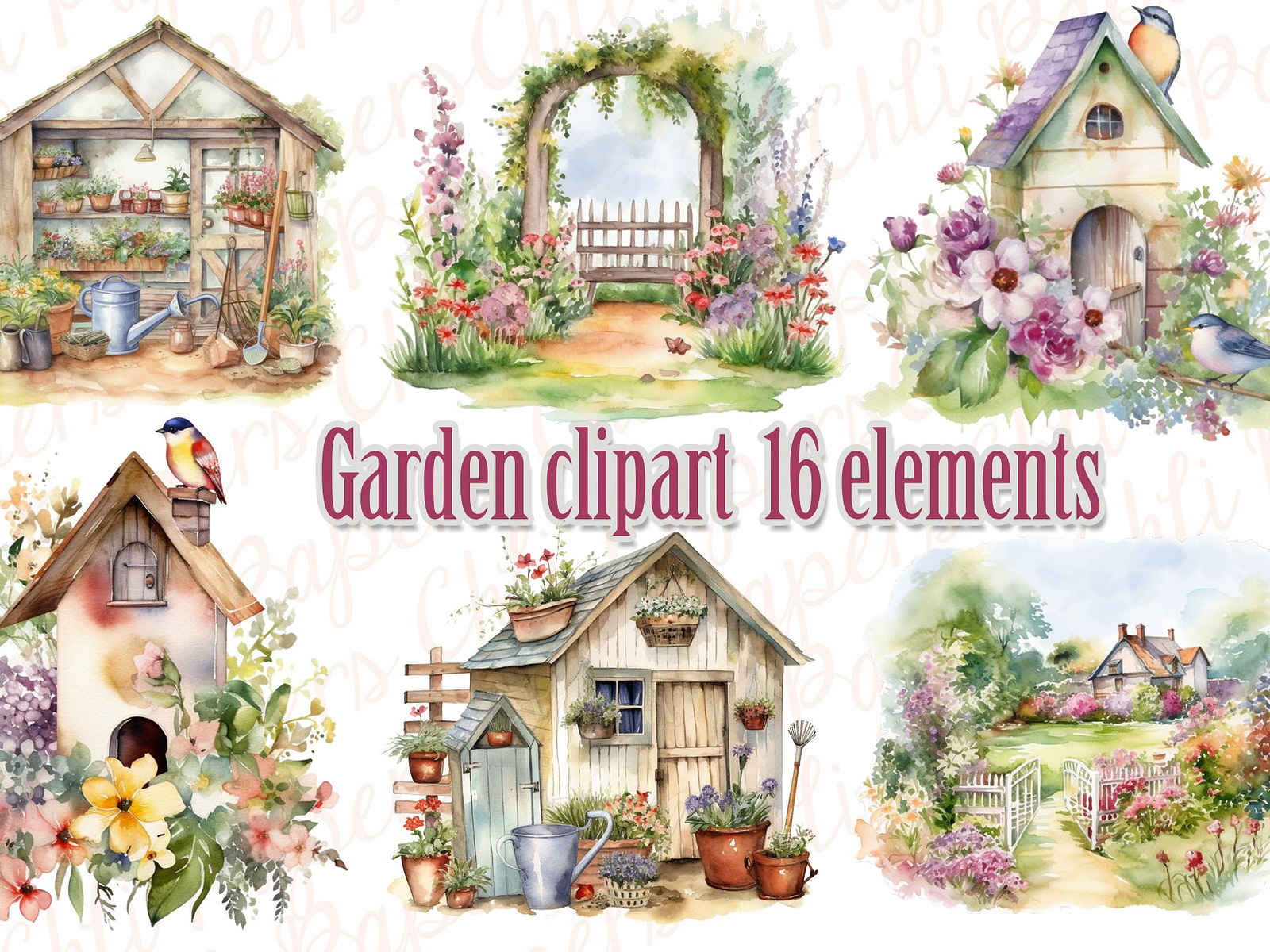 Watercolor garden clipart,Summer garden clipart,Spring Png by Md ...