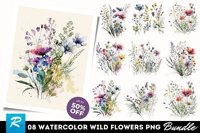 Watercolor Wild Flowers Clipart Bundle nature cartoon