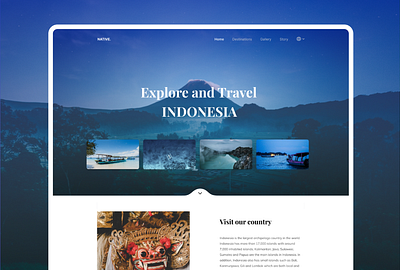 Indonesian Tour & Travel Agency advanture articles beach blue clean concept explore indonesia journey landing page modern mount simple ticketing tour travel tour agency ui uiux web design website