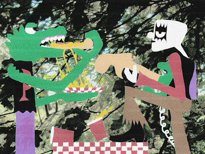 Fat Pizza Fest illustration artwork dinosaur festival flyer guitar illustration music pizza poster rock