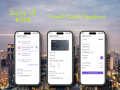 Daily UI #002 - Credit Card Checkout checkout credit card daily ui day 002 graphic design mobile app mock up payment method ui ux