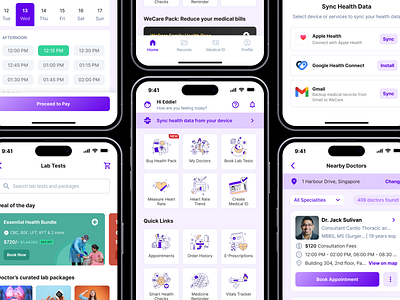 WeCare - Healthcare Companion App android appointment appointment management design system doctor doctor appointment ehr emr hospital ios app lab test medical medicine minimal design mobile pathology