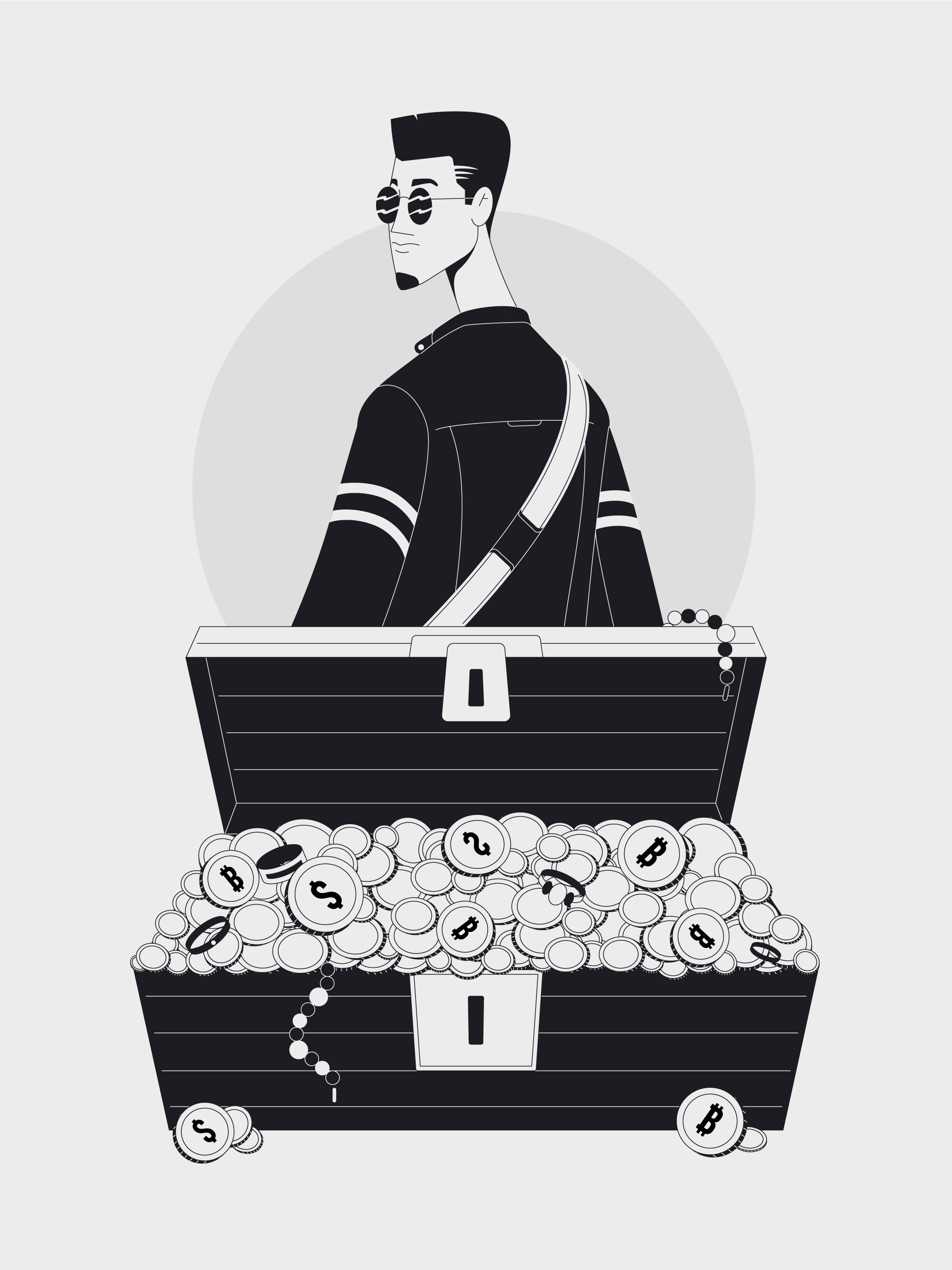 Inktober 22' Day 2 2d character city dude faith flat god heart hipster illustration inktober monochrome treasure treasure chest vector