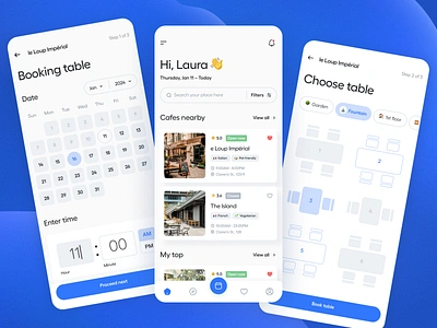 Table Reservation App 2d app clean design flat food services gotoinc minimal mobile mobile ui restaurant reservation restaurant reservation system restaurant table setting ui user interface design