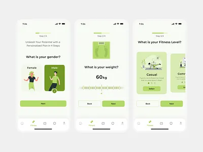 Onboarding screens - Fitness App app app design clean daily ui design minimal mobile onboarding modern onboarding onboarding illustrations onboarding screens step by step ui