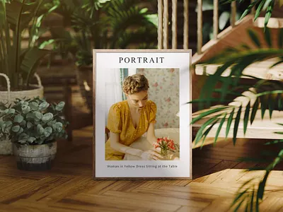 3x4 Wood Frame Mockup in Greenhouse 3x4 ratio artwork mockup canva mockup digital art display frame mockup interior mockup mockup for photo mockup frame photoshop mockup photoshop template poster mockup printable art mockup vertical frame wood frame mockup