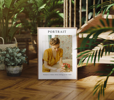 3x4 Wood Frame Mockup in Greenhouse 3x4 ratio artwork mockup canva mockup digital art display frame mockup interior mockup mockup for photo mockup frame photoshop mockup photoshop template poster mockup printable art mockup vertical frame wood frame mockup