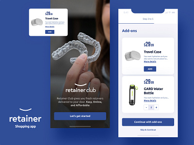 Retainers shopping app addons branding cart checkup dental form graphic design health hospital logo retainers shopping app step teeth ui