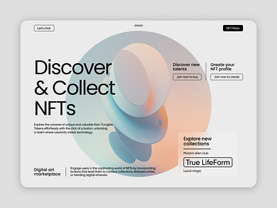 NFTs Discovery & Collect 3d branding bunner design hero ui ux web design