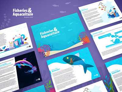Fisheries and Aquaculture - Bulletin 2022 (UAE) aquaculture bulletin creative design fisheries graphic design illustration infography keynotes ppt presentation slides uae vector