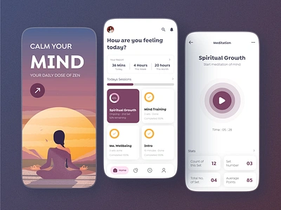 Yoga & Meditation Mobile App app for meditation clean fitness app health app health mending app healthcare app illustration meditation app meditation yoga app mental health minimal relaxing app session set timer typography yoga and meditation app yoga app yoga app design yoga application