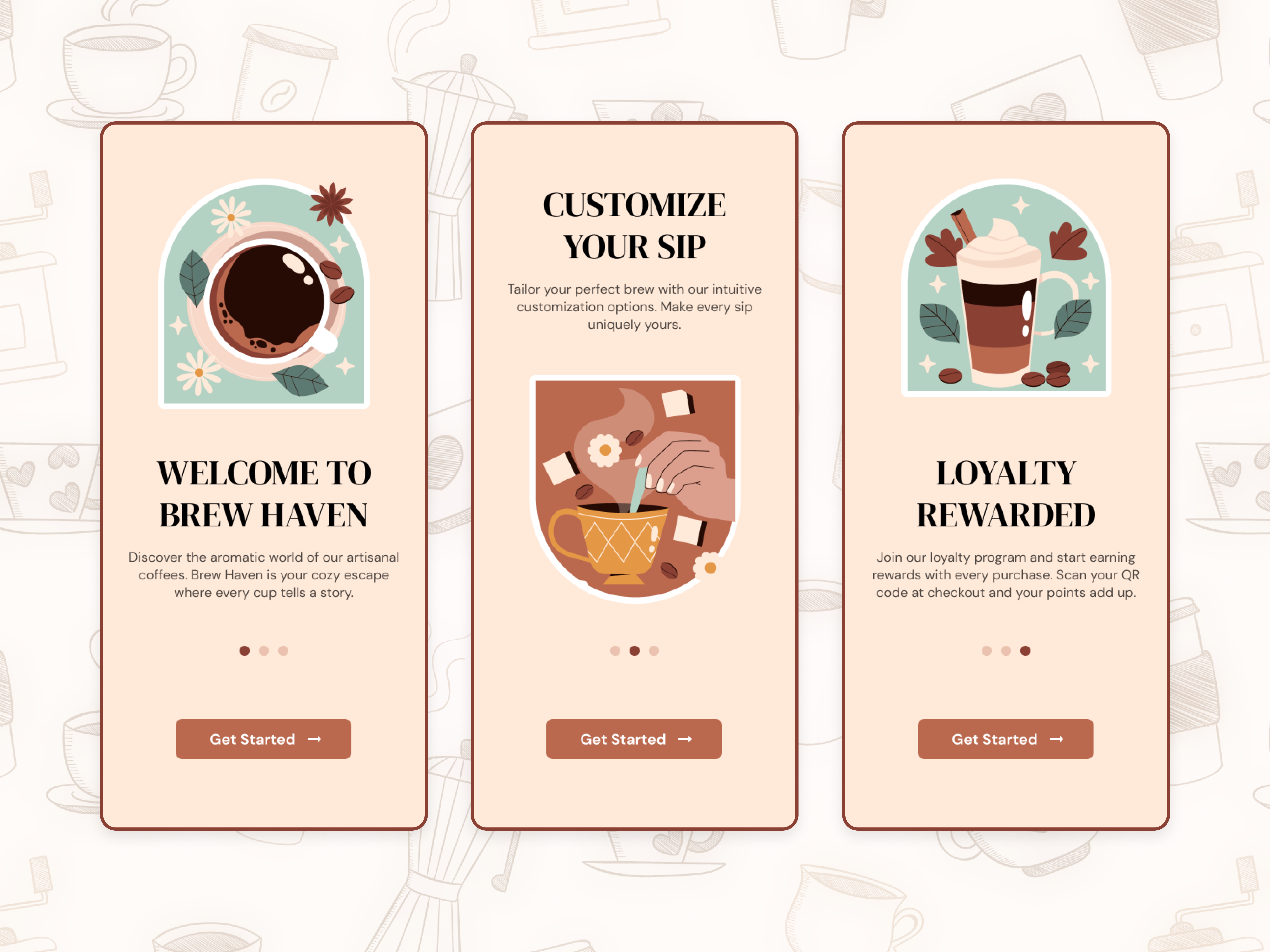 Coffee Shop App UI Design Concept aesthetic design app design branding clean design coffee shop app design illustration light mode modern onboarding ui ui design uiux uiux design