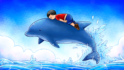Angel and Dolphin angel baby boy character child children dolphin illustration ocean peace sea stop war syria war