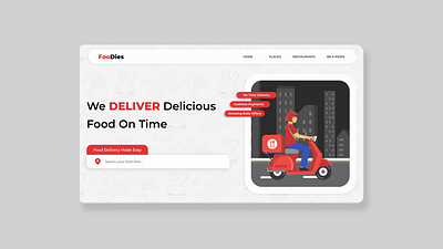 Food Delivery Landing Page Banner Concept With Lottie Animation animation banner design delivery animation delivery app design food delivery food delivery banner design food delivery landing page food search ux illustration landing page landing page ui design lottie lottie animation motion design motion graphics scooter lottie animation scooty ride ui ux