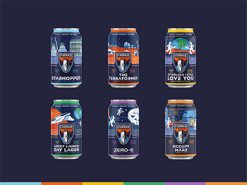 Starbase beers astronaut beer beer mocup can brewing craft beer earth hops illustration ipa labaratory mars mocup nasa planets rocket space space station spaceman spacex star
