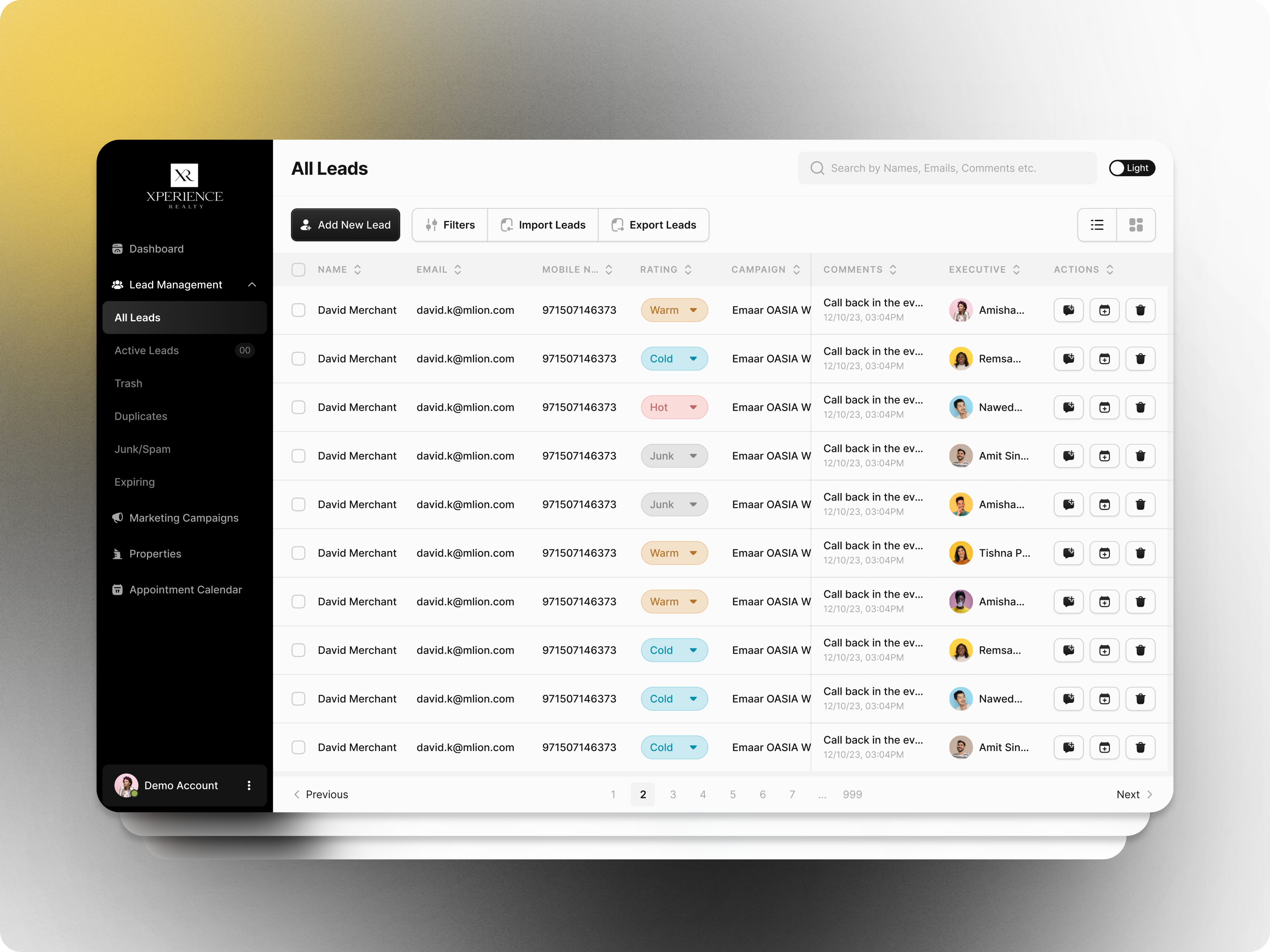 Table View UI for a Lead Management Tool kyawal leads leads management list list view product design saas table table view tool ui uiux web