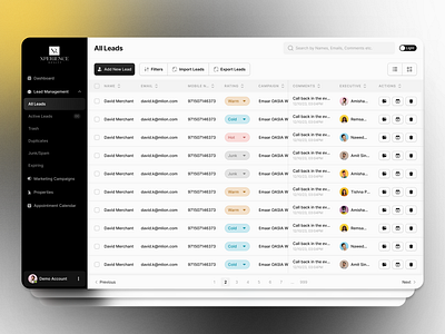 Table View UI for a Lead Management Tool kyawal leads leads management list list view product design saas table table view tool ui uiux web