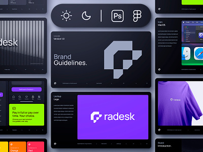 Brand Guidelines Template - Radesk brand brand guidelines brand guides brand logo branding branding guidelines branding template customizable figma icon ios icon macos identity logo logo mockup presentation psd template