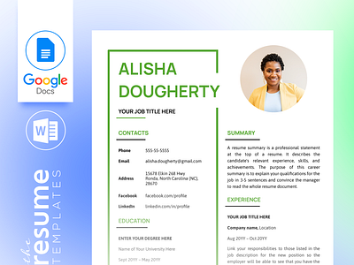 Free Simple Light Resume Template in Google Docs and Word careerboost freedownload graphic design jobsearch resumetemplates