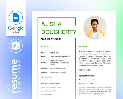 Free Simple Light Resume Template in Google Docs and Word careerboost freedownload graphic design jobsearch resumetemplates