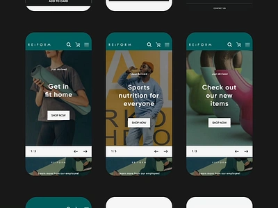 Reiform E-commerce Website animation case study design e commerce figma fitness responsive design sport teal typography ui user flow user journey user research ux web design website wireframing