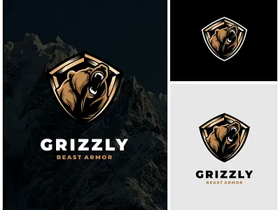 Grizzly Bear Beast Armor Shield Emblem Logo Design animal armor bear beast design emblem graphic design grizzly grizzly bear illustration logo logo design protect protection secure security shield ursus wild wildlife