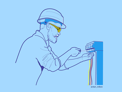Electrical technician blue cables character electrical engineer graphic illustration installation vector work working