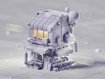 Market building isometric lowpoly market store