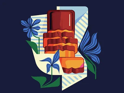 Cake with flowers brush cake eat flat flower food illustration illustrator ingredient meal texture vector