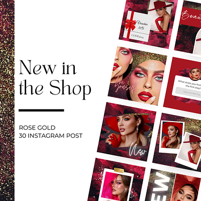 Red Gold 30 Instagram Posts Template in Canva canva design glamour glitter gold instagram instagram template red template