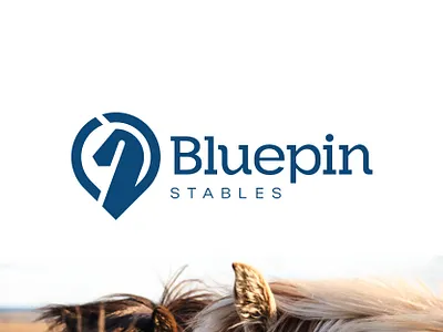 Bluepin Stables | Logo for Sale branding cowboy equestrian farm hoof horse horseback location logo map pin ranch riding rodeo stables stallion unicorn