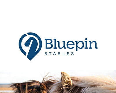 Bluepin Stables | Logo for Sale branding cowboy equestrian farm hoof horse horseback location logo map pin ranch riding rodeo stables stallion unicorn
