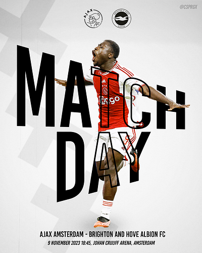 Ajax posters November 2023 ajax branding design football football poster graphic design matchday poster poster design soccer social media