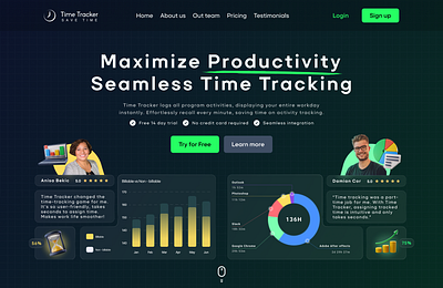 Time tracker Save time - Landing page app branding design illustration ui