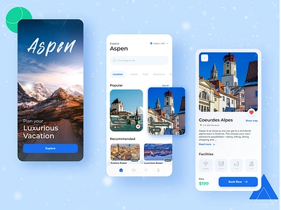 Aspen Travel App Exploration- Mobile App Design adobe photoshop adobe photoshop design app app design application application design figma design interface design mobile app mobile app design travel app design ui design user interface user interface design ux design