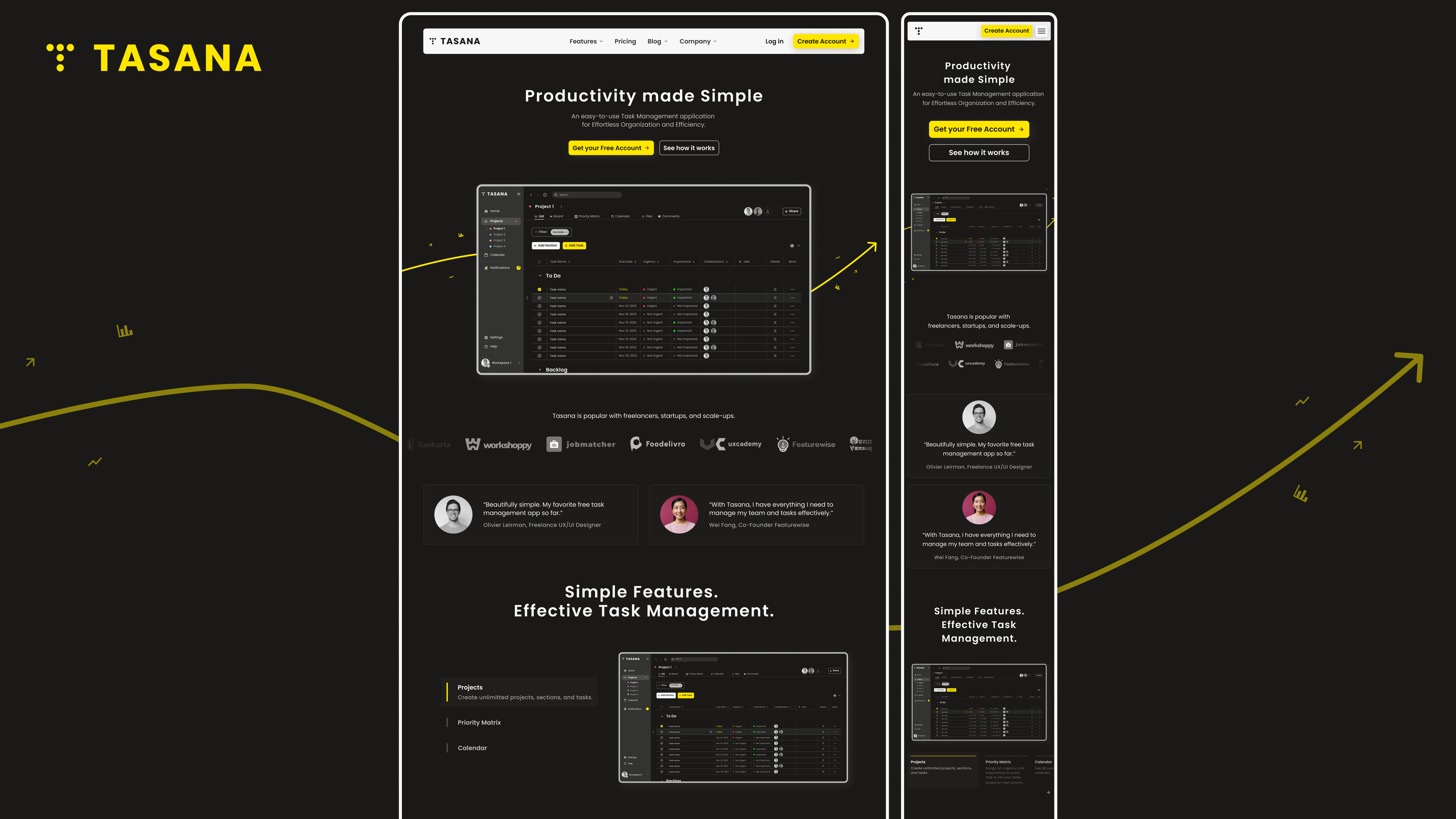 Tasana - Website/Web Design, Landing Page - SaaS dark mode mobile responsive productivity app saas task management app ui design web application webdesign website design