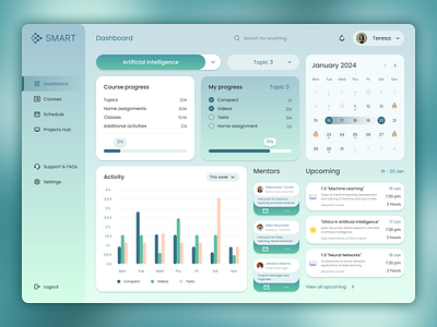 Dashboard for IT school chart dashboard table design ui web design