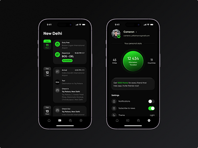 Travel Mobile App airplane app booking calendar chart dark dashboard design flight fly hotel ios molile profile ticket travel app trip ui ux
