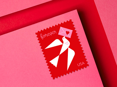 2024 Love Stamp dove holiday illustration letter love postal service stamp valentine valentines day vector vintage
