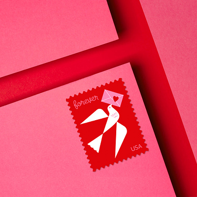 2024 Love Stamp dove holiday illustration letter love postal service stamp valentine valentines day vector vintage