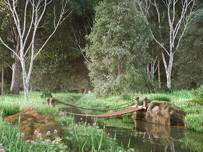 Green Bridge - Heaven 3d 3d concept 3d environment 3d modeling 3d rendering 3ds max architectural concept cgi exterior exterior 3d forest forest pack green nature realistic visualization