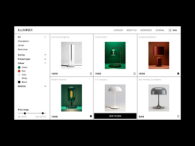 Lighting studio "ILLUMINEX" branding online store shop typography ui ux web