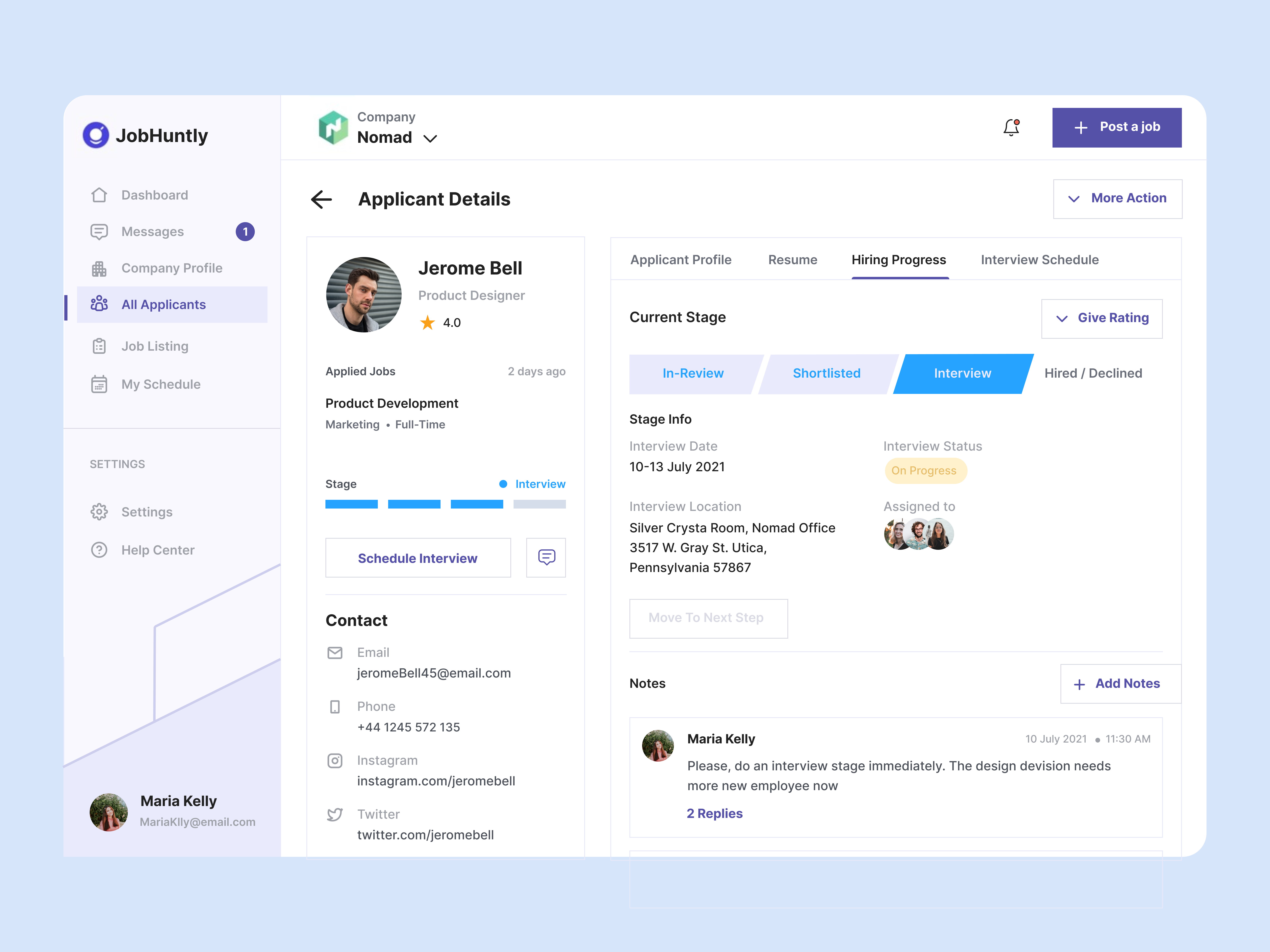 Example of Dashboard
