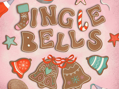 Baking and Bells Christmas illustration art licensing baking bells card design christmas design drawing challenge female illustrator hand drawn hand lettering illustration ipad drawing procreate redgreenpink