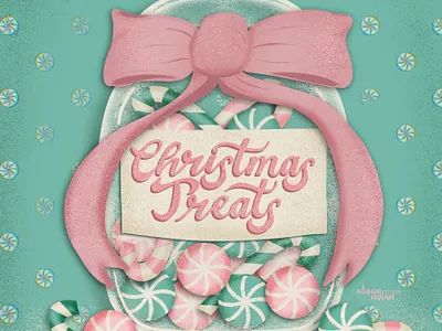 Mint and Pink Christmas Sweet Jar animation art licensing card design christmas design drawing challenge female illustrator festive hand drawn hand lettering illustration mint and pink postcard procreate procreate dreams sweet jar vintage style
