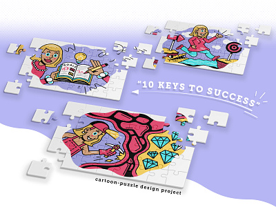 "10 Keys To Success" Illustrations for Puzzle 2d cartoon cartooning character graphic design illustration mockup puzzle