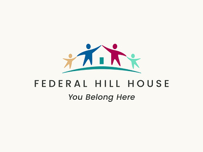 Federal Hill House belong blue branding community design family federal hill federal hill house fhh gold graphic design green house logo negative space people red unity