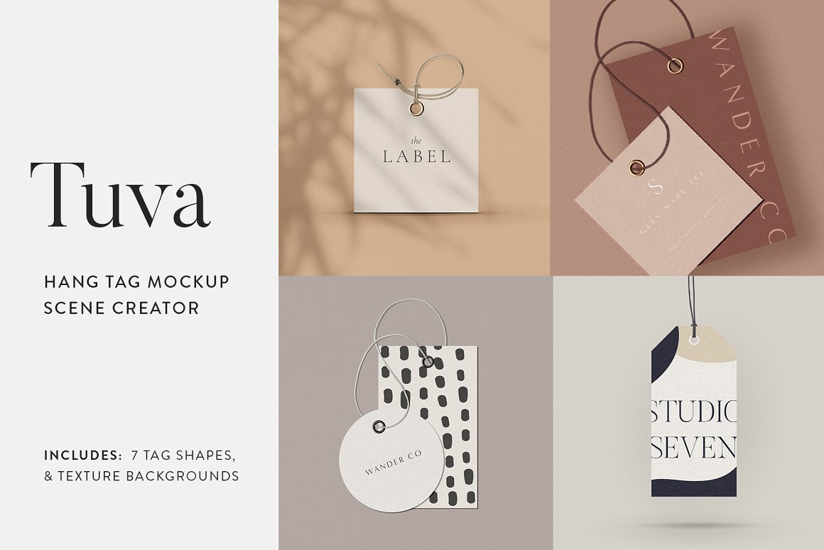 Tuva Hang Tag Mockup Scene Creator customizable display hang tag mockup luggage tag minimalist mock up mockup kit paper mockup portfolio scene creator shadow overlay stationery mockup tag mockup template